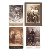[BICYCLES]. A group of early photographs of cyclists, including children with tricycles, wagons, and riding toys.