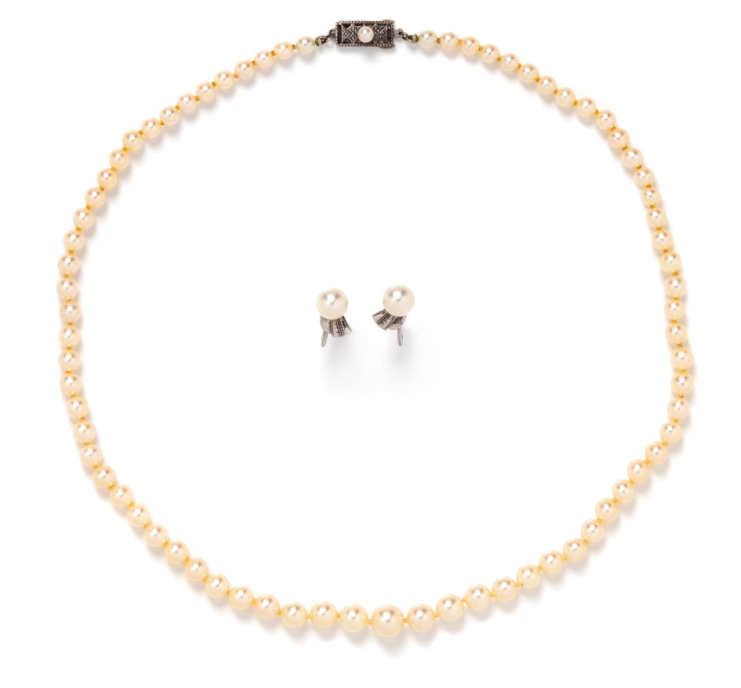 A Sterling Silver and Cultured Pearl Set, Mikimoto,