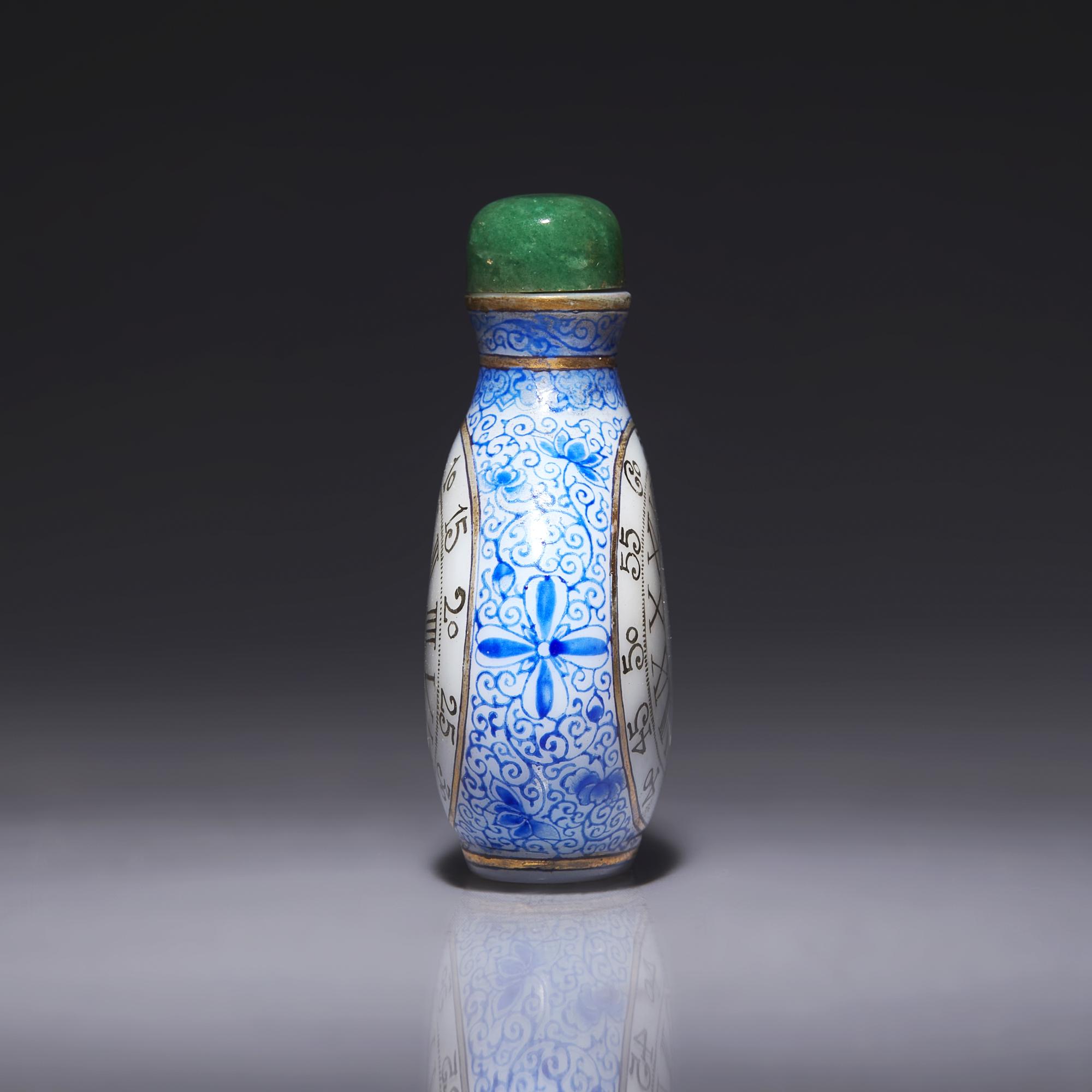 A Chinese Enameled Glass "Clock" Snuff Bottle 玻璃畫琺琅懷錶式鼻烟壺