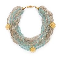 TONY DUQUETTE, ROCK CRYSTAL QUARTZ AND AQUAMARINE BEADED TORSADE NECKLACE