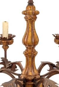 A Spanish Giltwood and Iron Twelve-Light Chandelier
