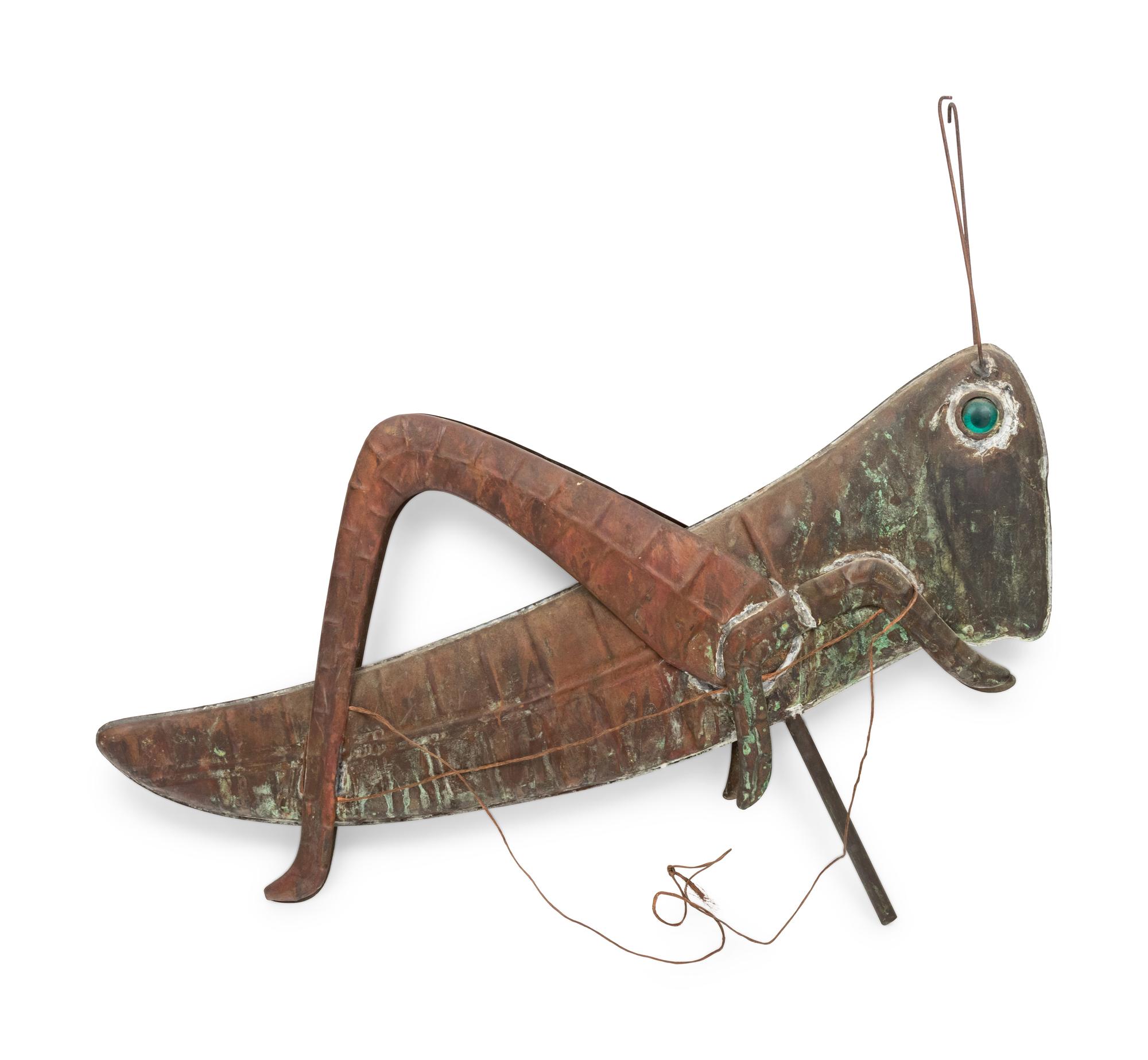 A Molded Copper and Glass Inset Grasshopper Weathervane