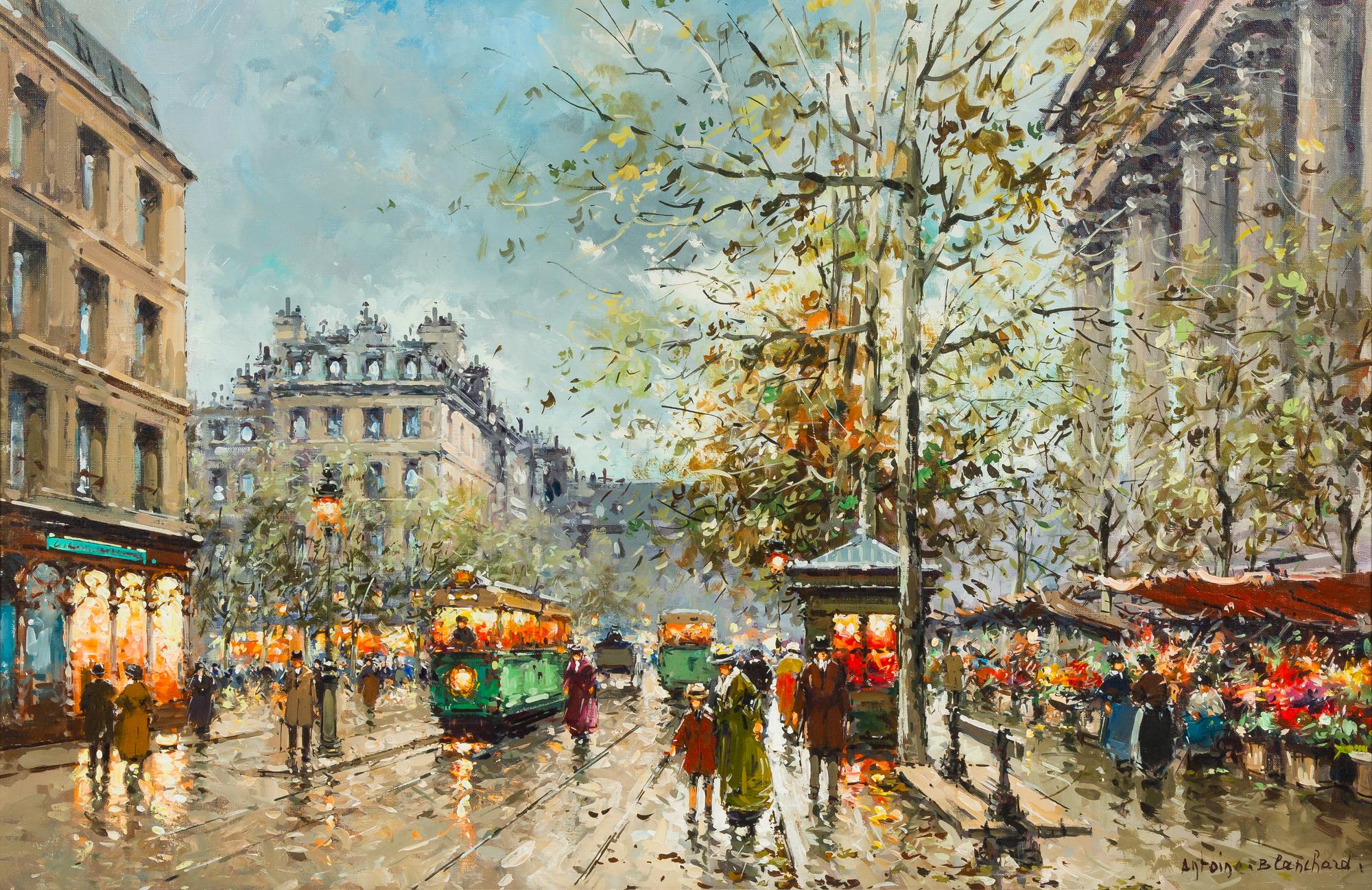 Antoine Blanchard, (French, 1910-1988), Flower Market, Madeleine, Paris