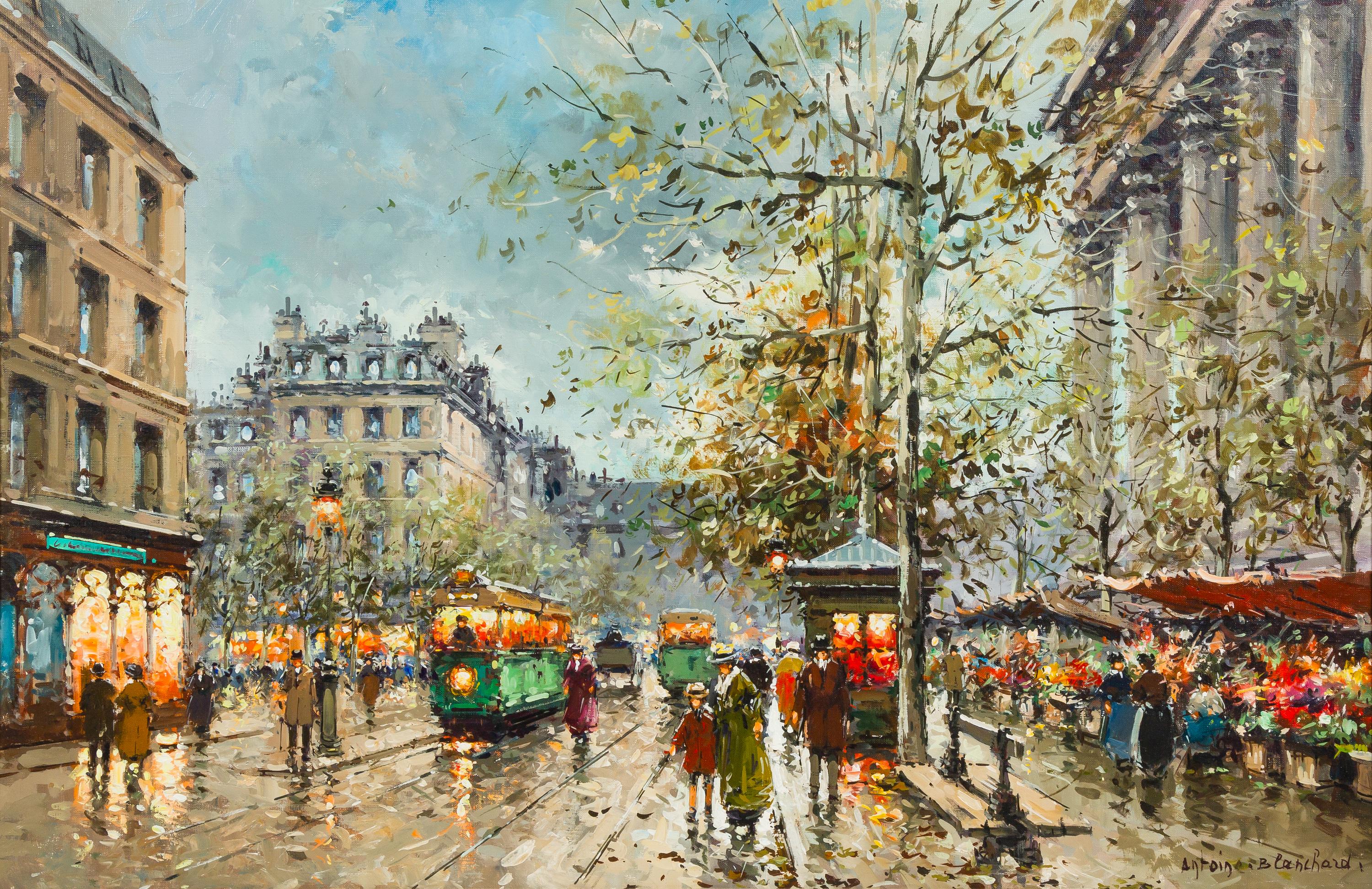Antoine Blanchard, (French, 1910-1988), Flower Market, Madeleine, Paris