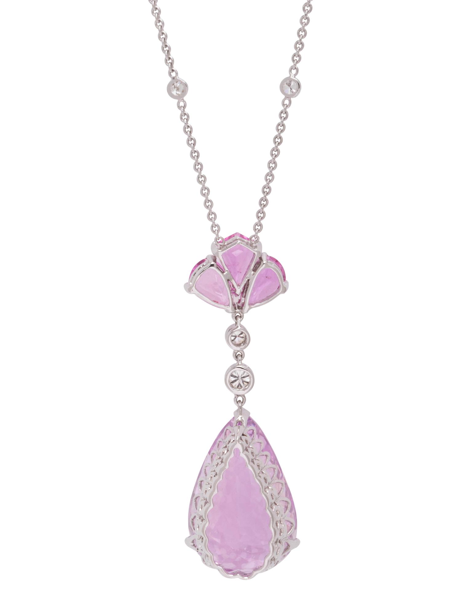 KUNZITE AND DIAMOND NECKLACE