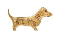 A 14 Karat Yellow Gold, Diamond and Ruby Dachshund Pin, 3.00 dwts.