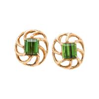 YELLOW GOLD AND GREEN TOURMALINE EARCLIPS