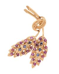 PINK AND BLUE SAPPHIRE WHEAT MOTIF BROOCH