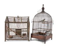 Three Folk Art Bird Cages and a Birdhouse