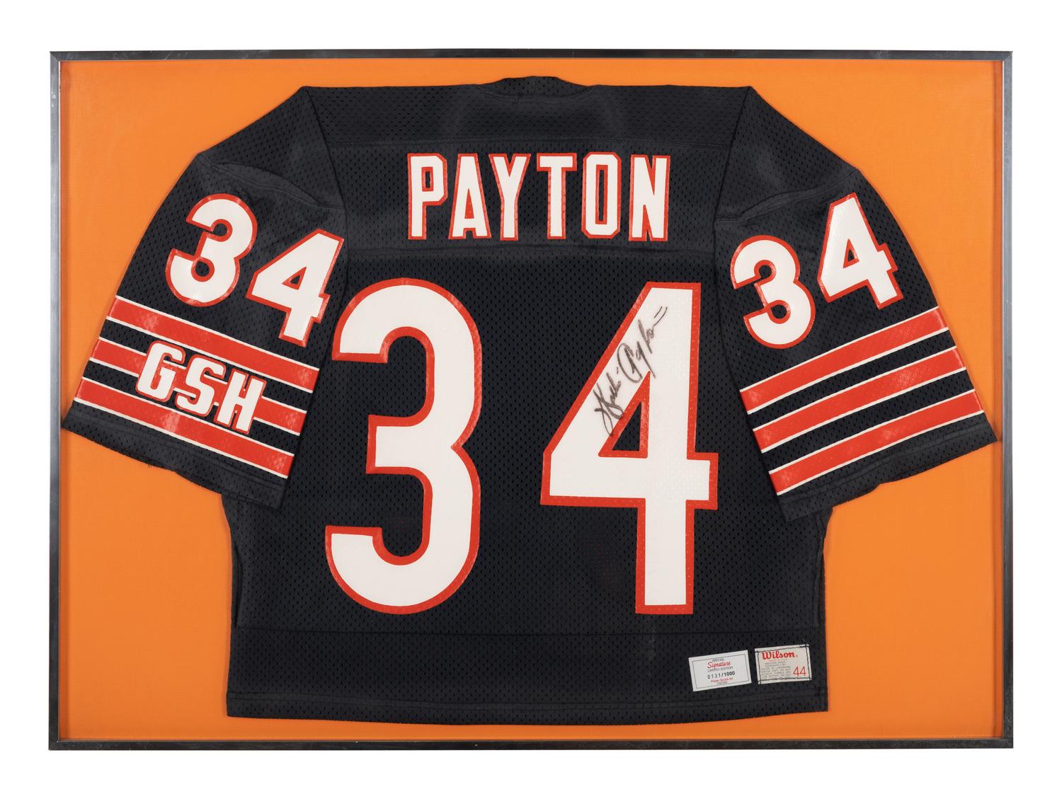 A Walter Payton Signed Autograph Chicago Bears Football Jersey Display (Beckett Authentication Services BAS Certified),