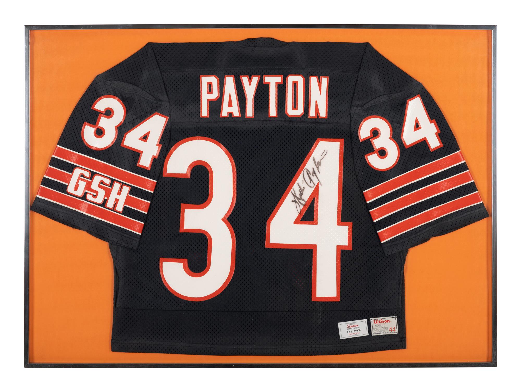 A Walter Payton Signed Autograph Chicago Bears Football Jersey Display (Beckett Authentication Services BAS Certified),