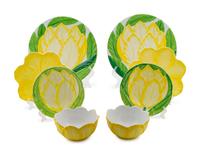 An Italian Ceramic Yellow Tulip Decorated Assorted Dessert Service