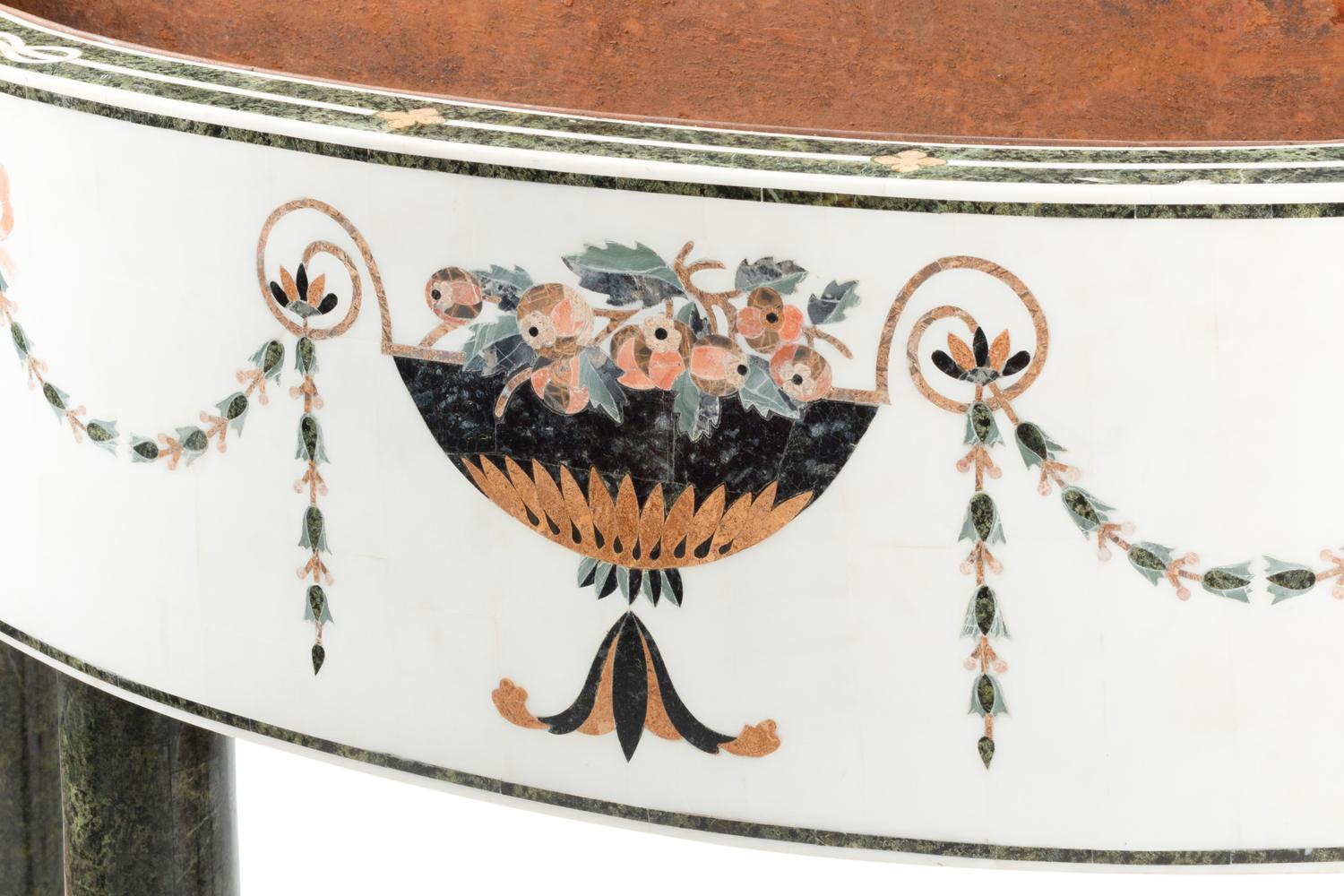 An Italian Marble and Pietra Dura Jardiniere with Liner