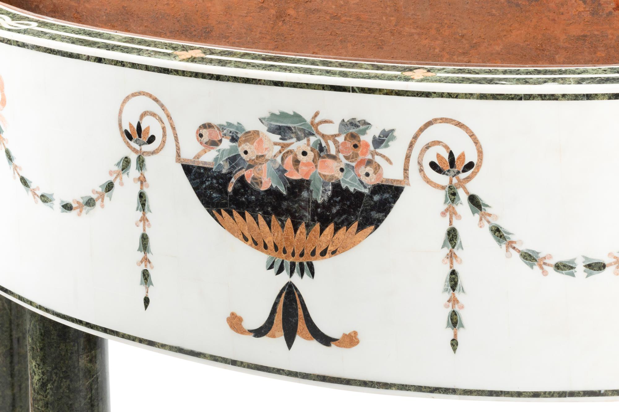 An Italian Marble and Pietra Dura Jardiniere with Liner