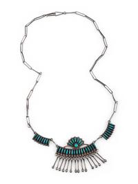 Zuni Silver and Petit Point Turquoise Necklace
