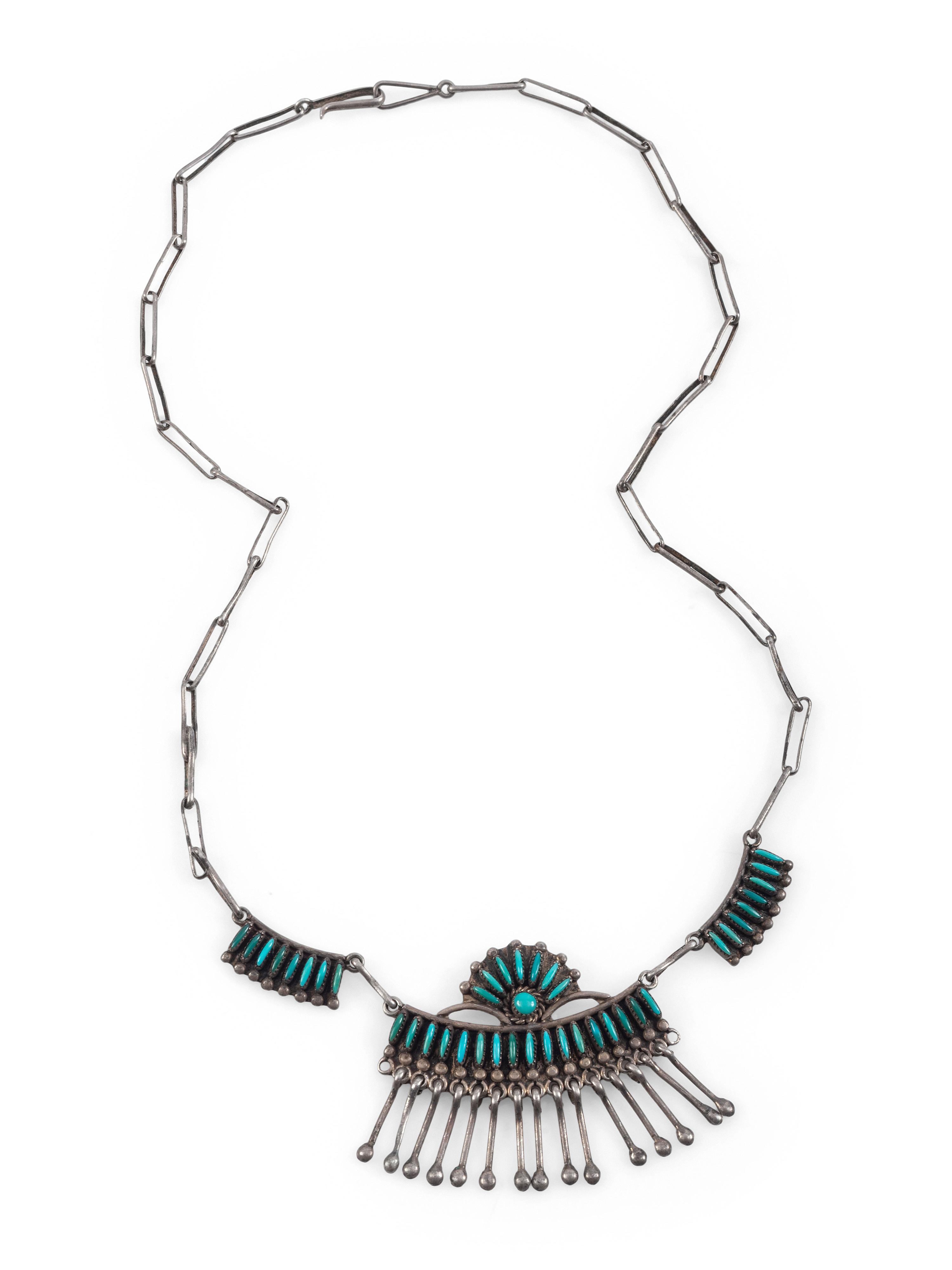 Zuni Silver and Petit Point Turquoise Necklace