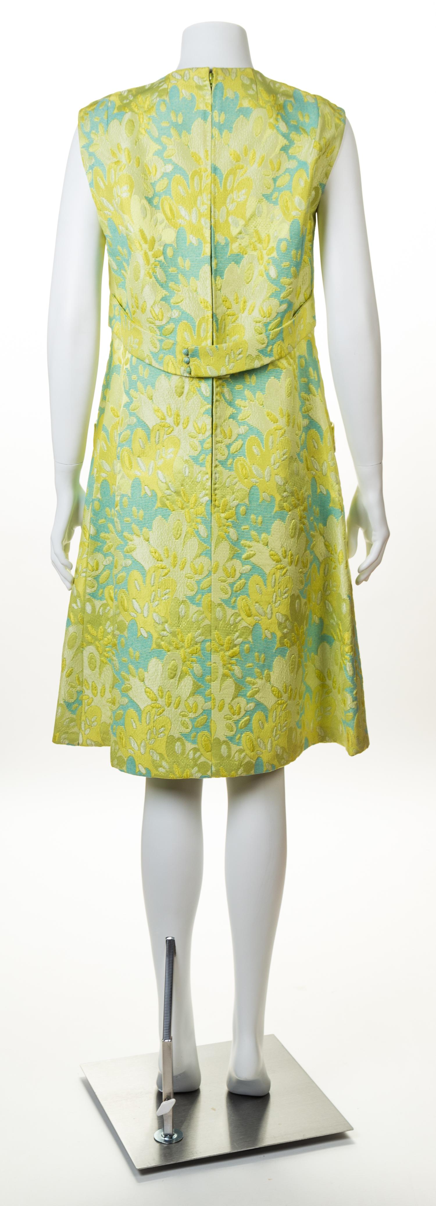 A Blum's-Vogue Yellow Floral Dress and Coat Ensemble, No size.