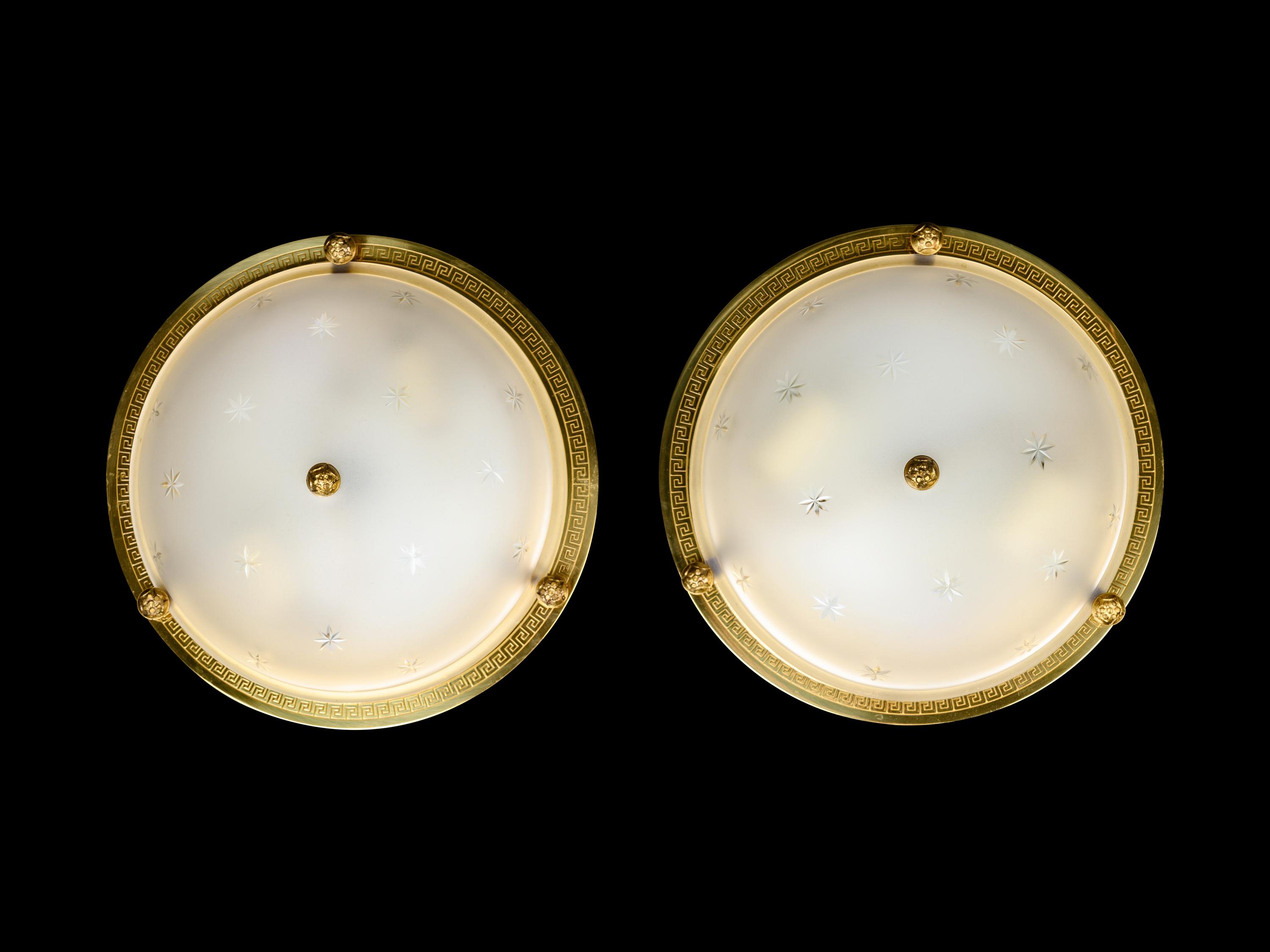 A Pair of Frosted Glass Plafonniers