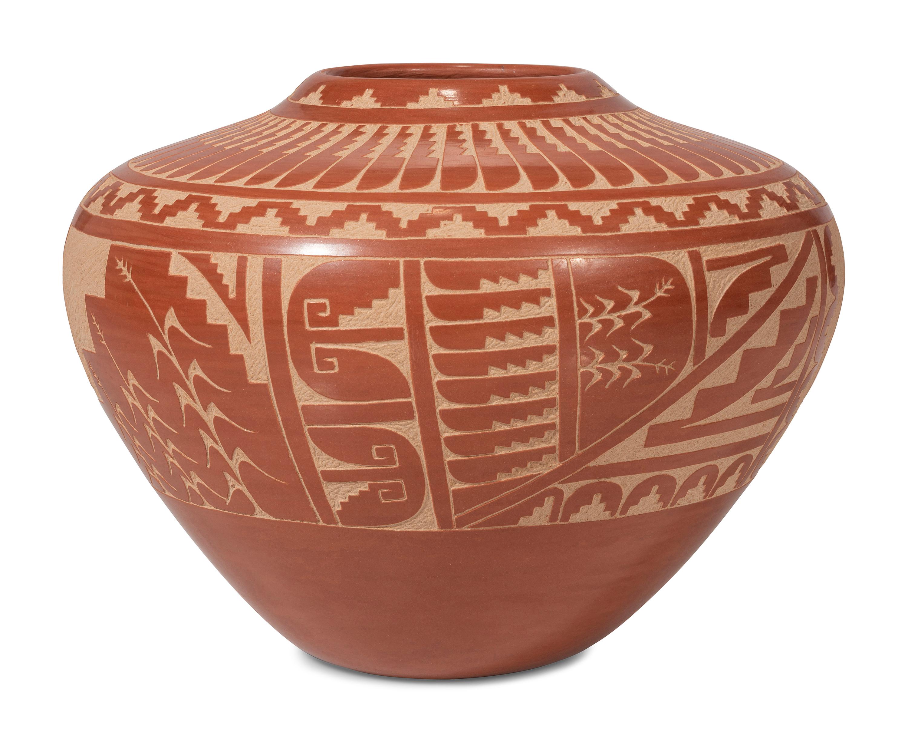 Redware Sgraffito Pottery Jar, with Corn and Kokopelli
