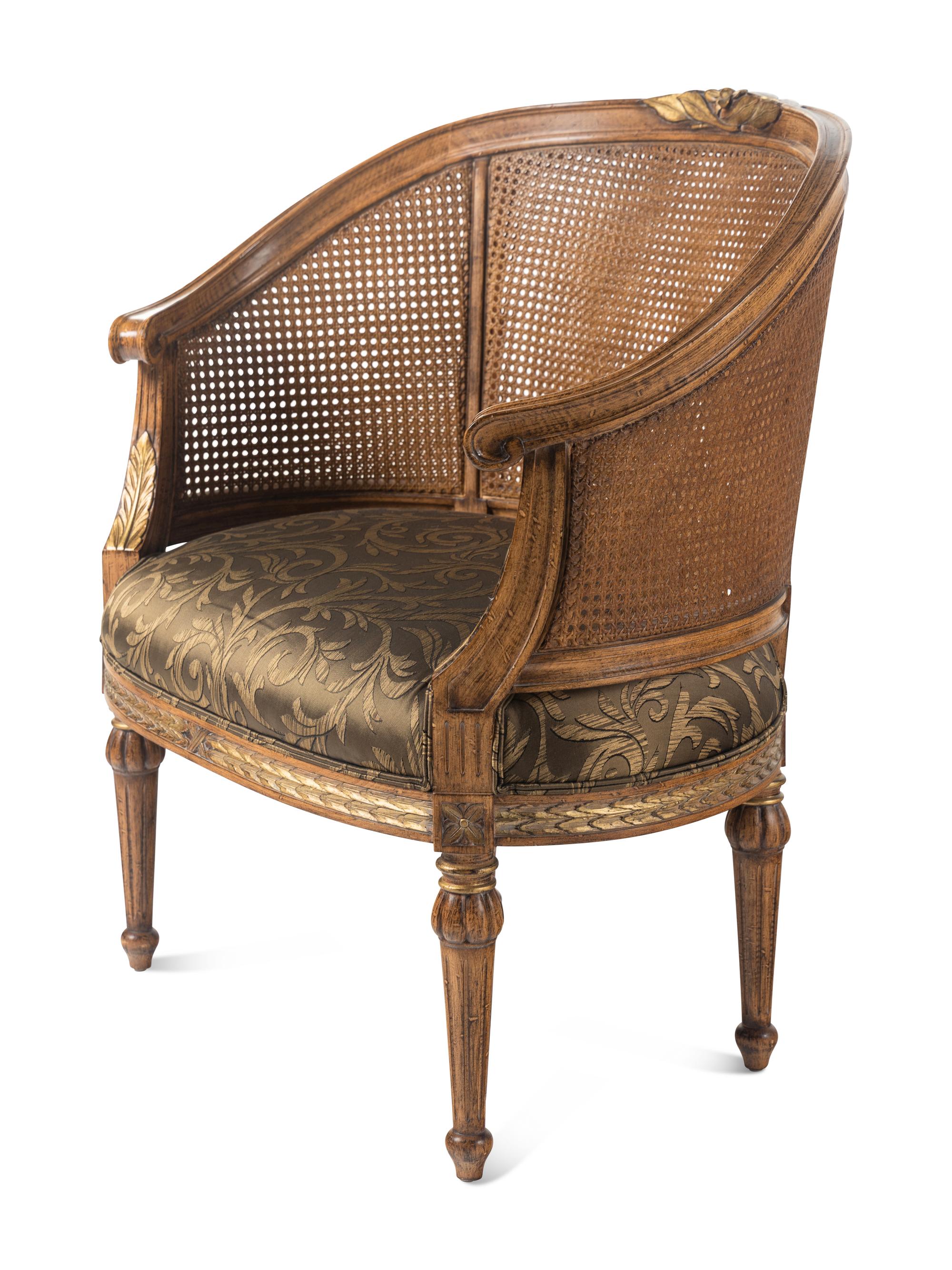 A Pair of Louis XVI Style Caned Bergères