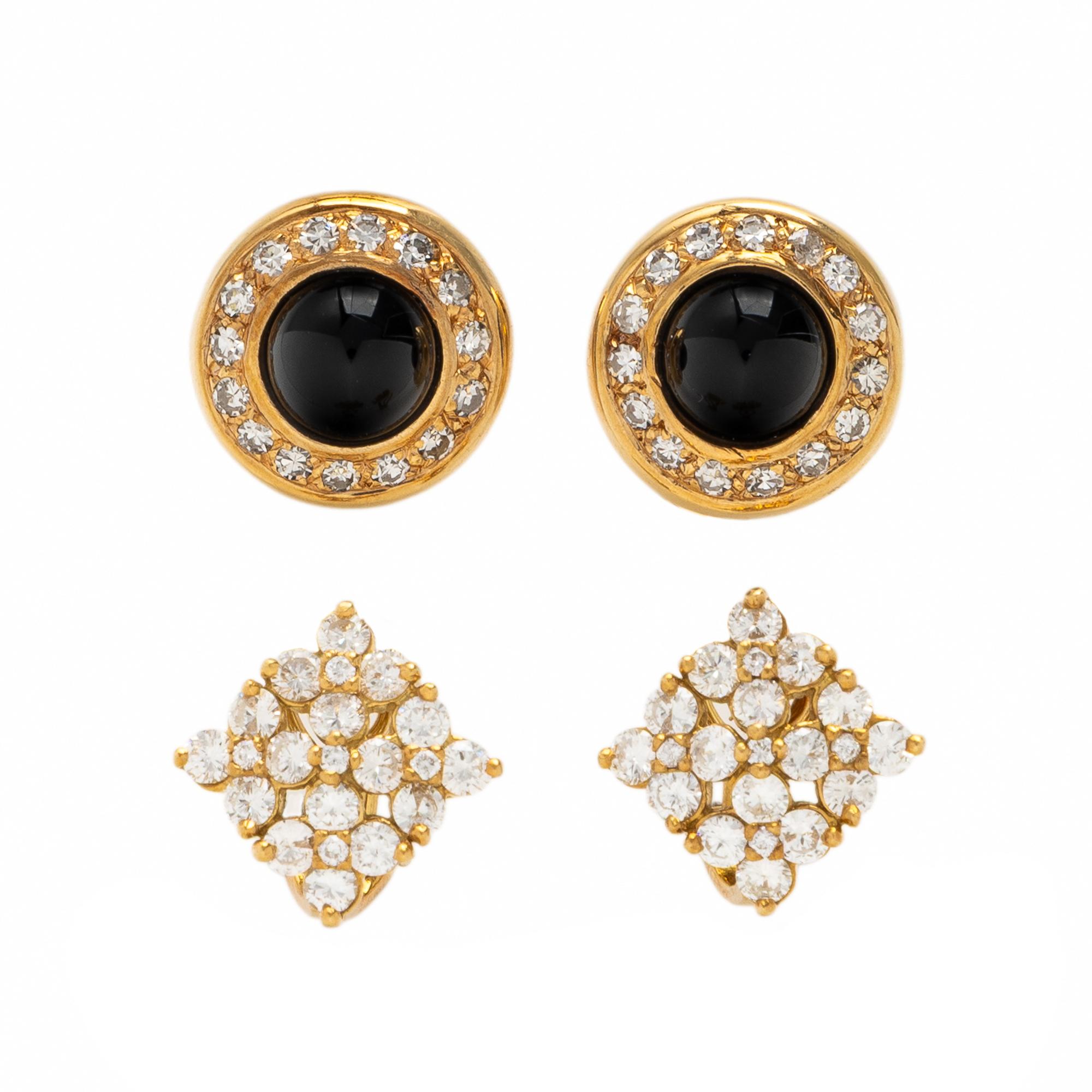 Two Pairs of Multigem and Yellow Gold Earrings