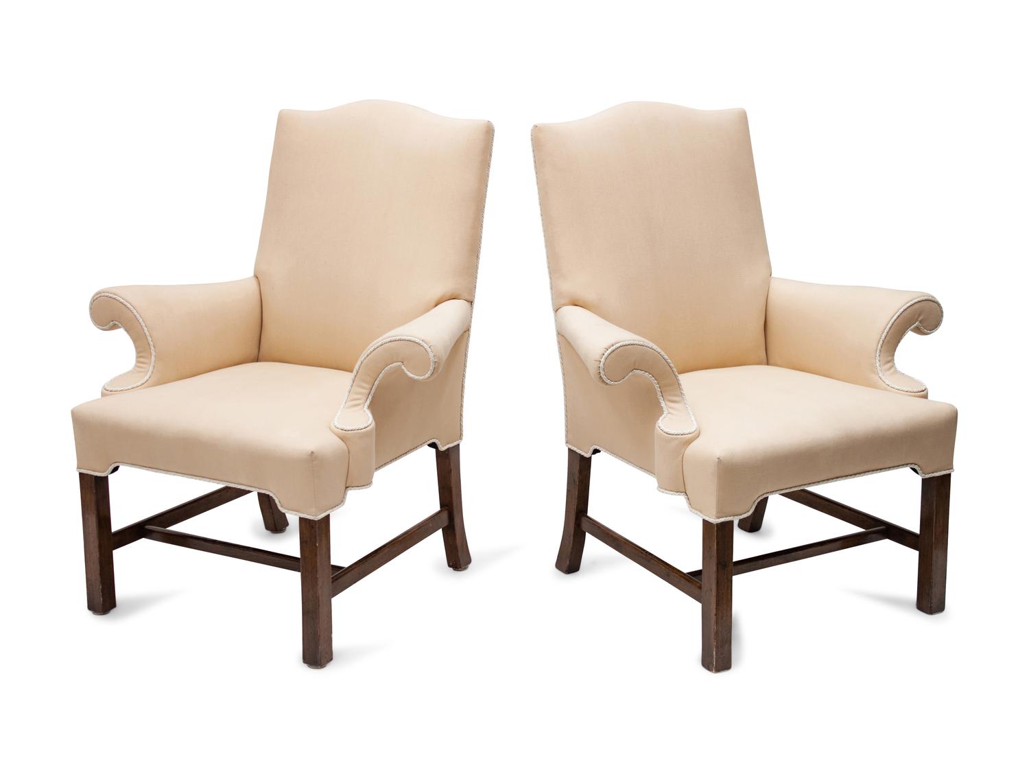 A Pair of Upholstered Chippendale Style Chairs