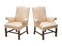 A Pair of Upholstered Chippendale Style Chairs