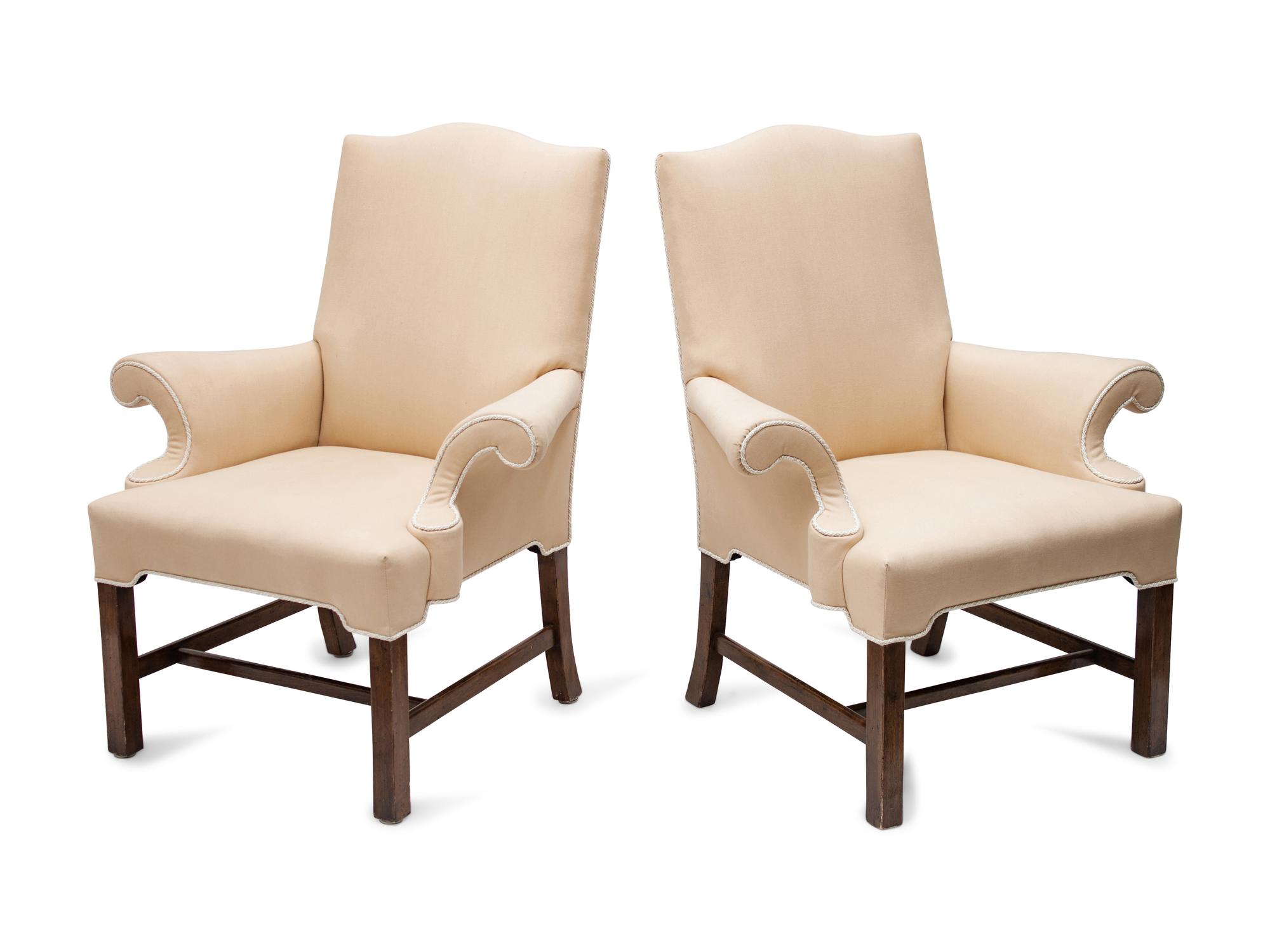 A Pair of Upholstered Chippendale Style Chairs