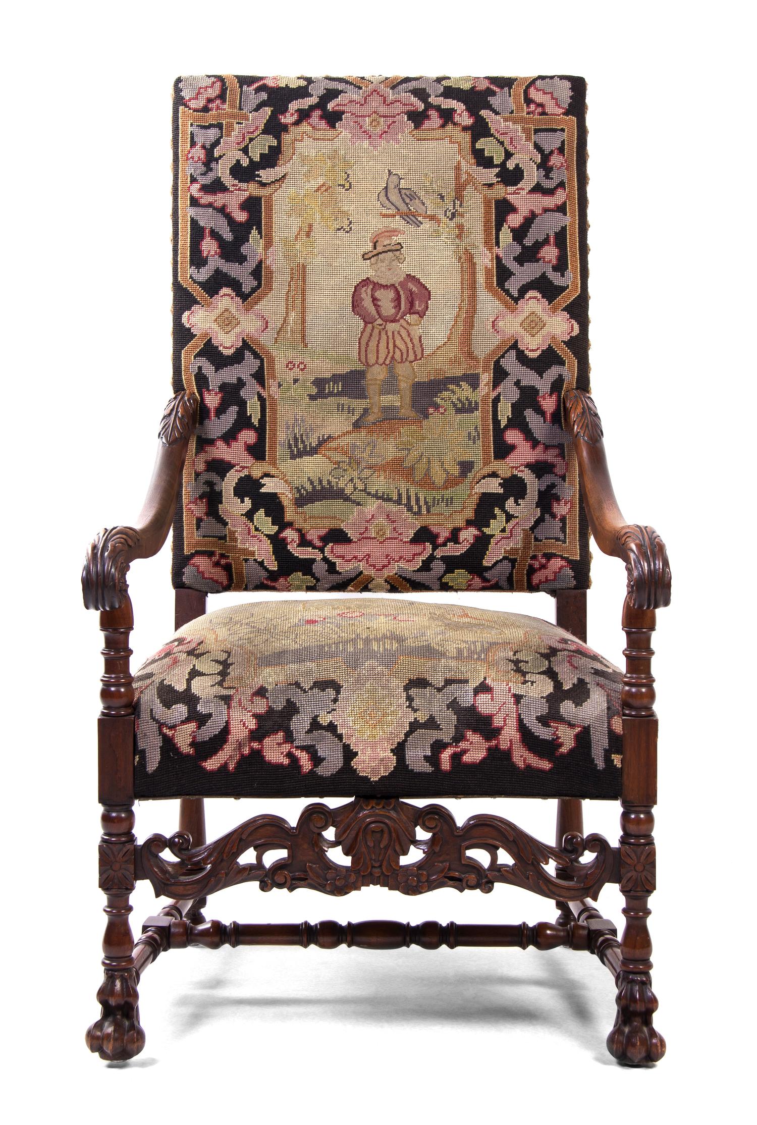 A Henry II Style Mahogany Open Armchair, Height 46 1/4 inches.