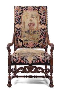 A Henry II Style Mahogany Open Armchair, Height 46 1/4 inches.