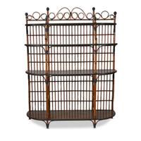 A polychrome painted rattan and oak étagère american, circa 1900
