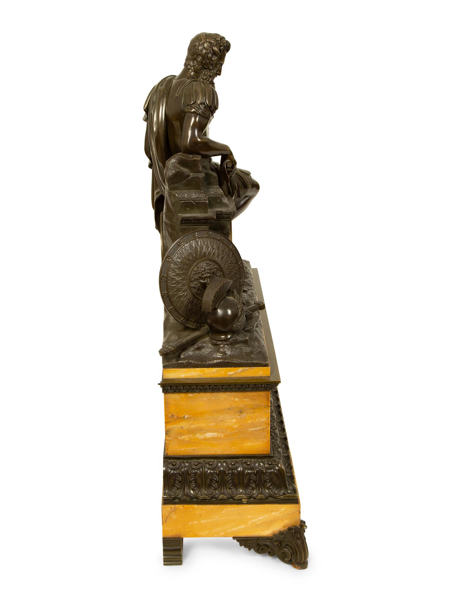 A Large Empire Style Bronze and Marble Figural Clock — LATE 19TH CENTURY