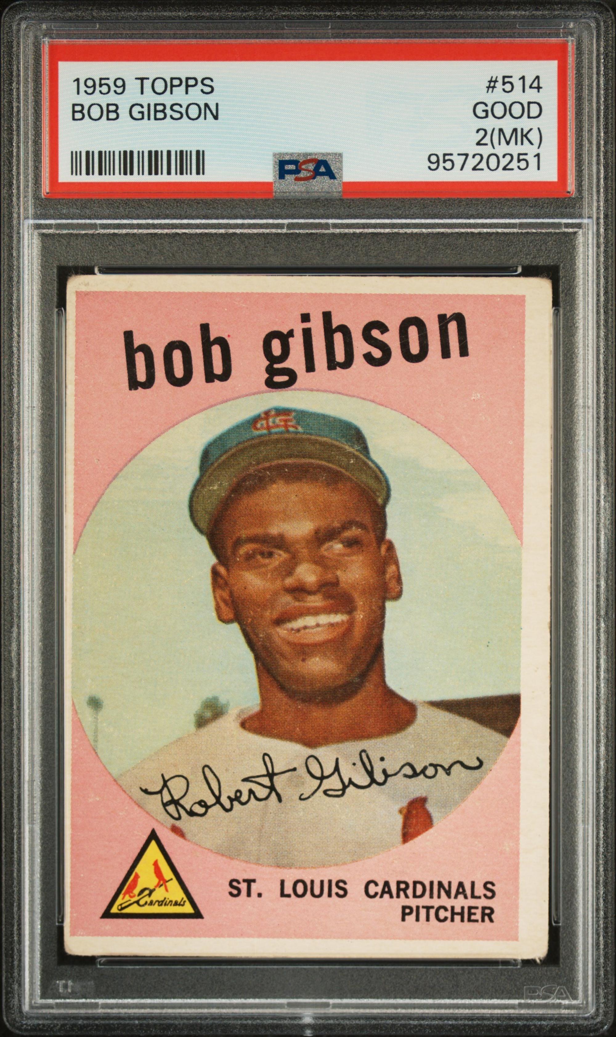 A 1959 Topps Bob Gibson Rookie Baseball Card No. 514 (PSA 2 MK GOOD)