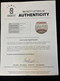 A Sandy Koufax Single Signed Autograph Baseball (Beckett Authentication Services Letter)