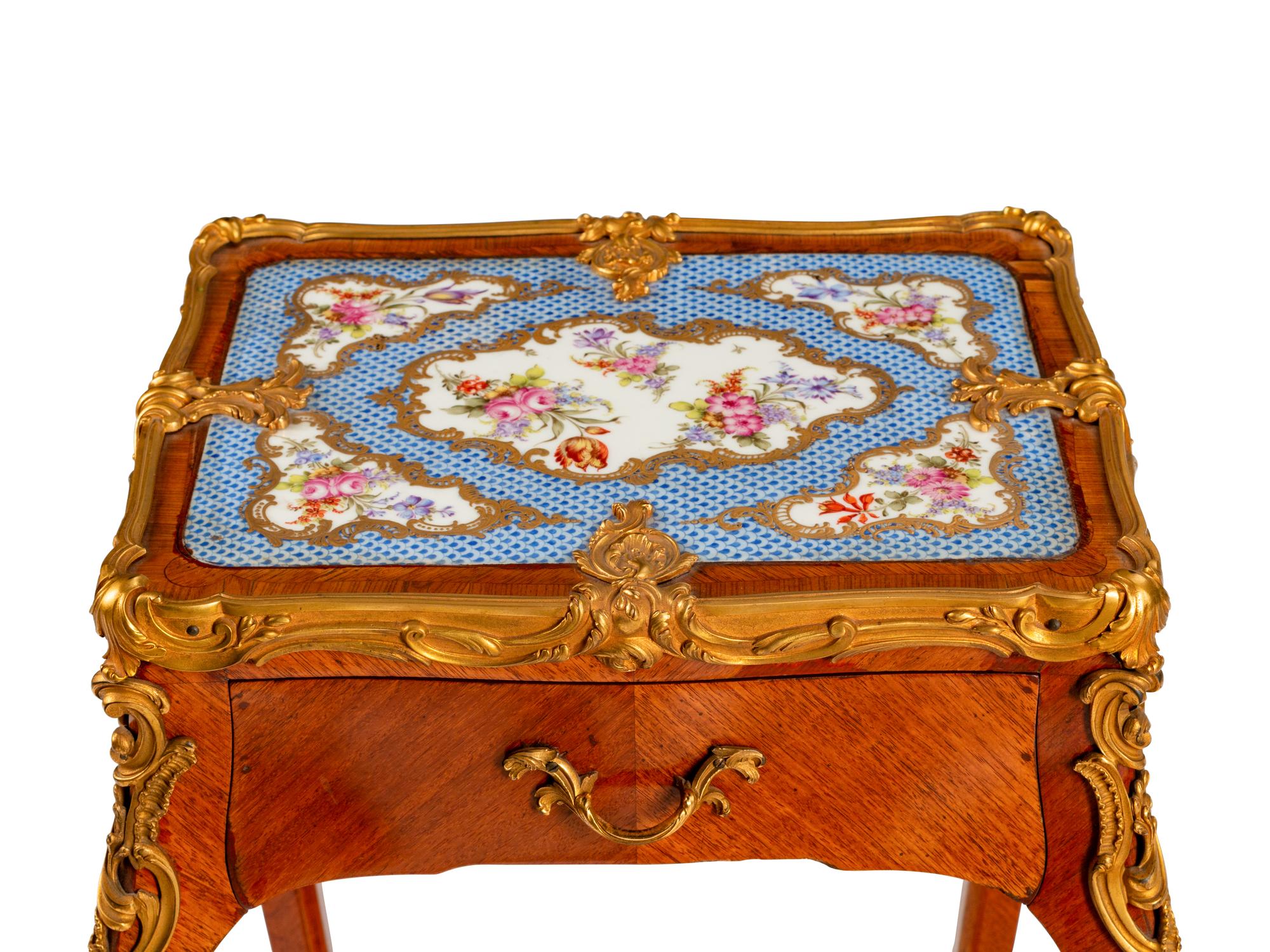 A Louis XV Style Gilt-Bronze and Porcelain-Mounted Kingwood Table en Chiffoniere — LATE 19TH/EARLY 20TH CENTURY