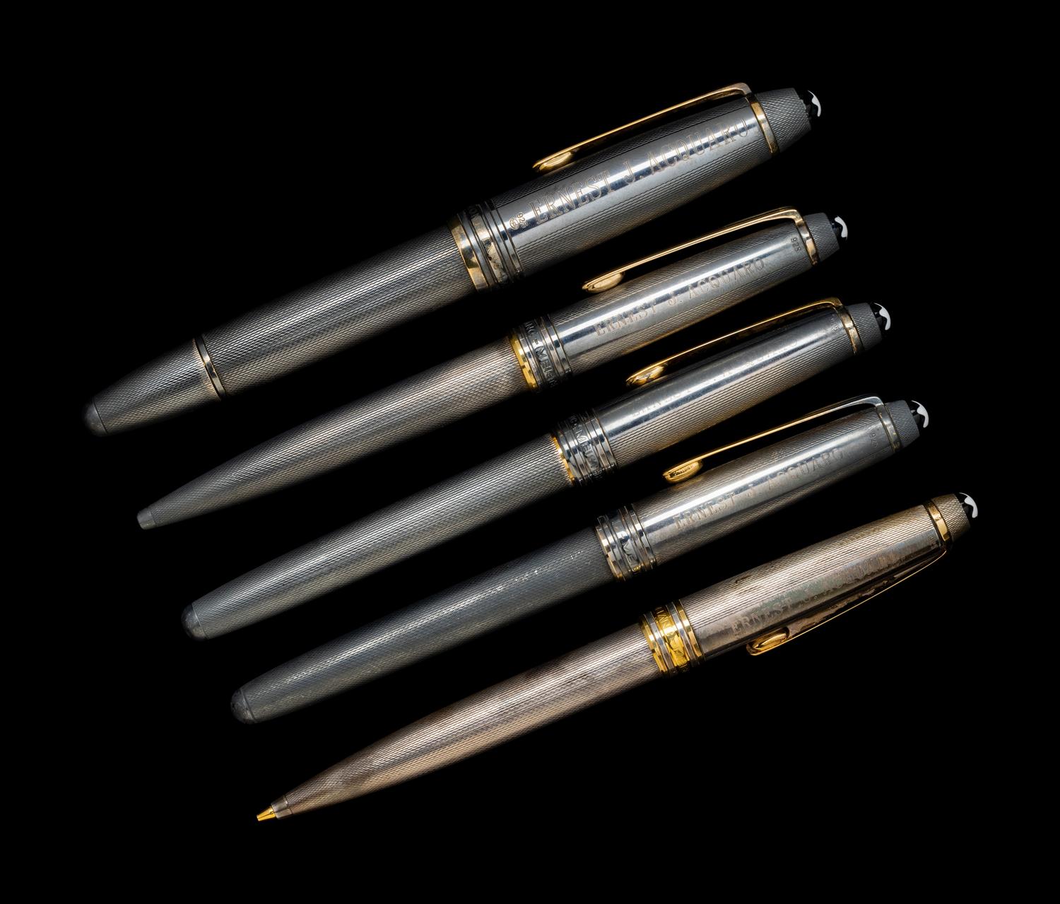 A Collection of Five Silver-Cased Montblanc Writing Instruments