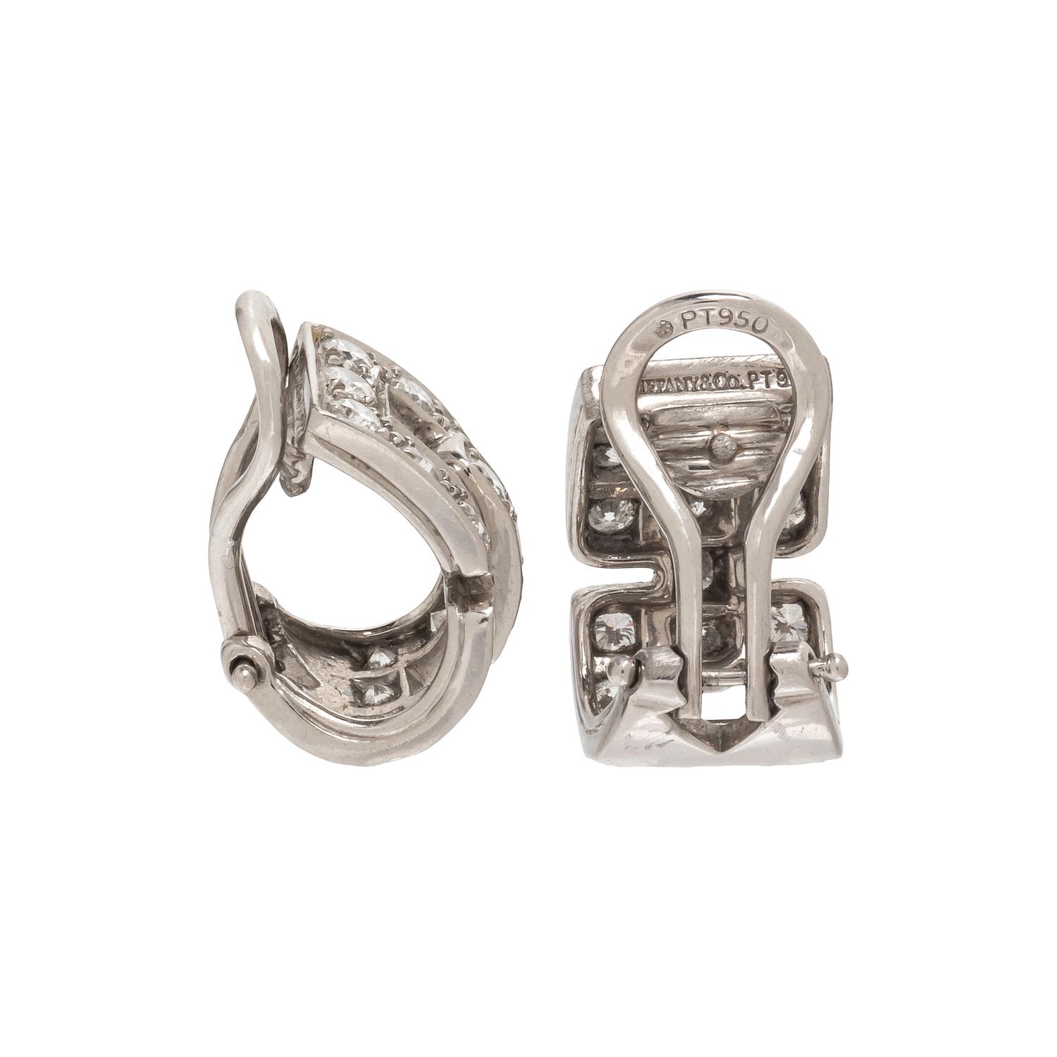 TIFFANY & CO., PLATINUM AND DIAMOND 'DECO' HOOP EARRINGS