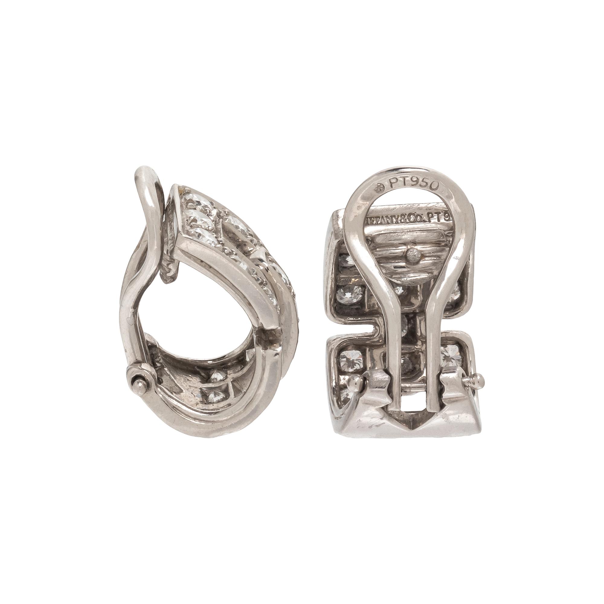 TIFFANY & CO., PLATINUM AND DIAMOND 'DECO' HOOP EARRINGS