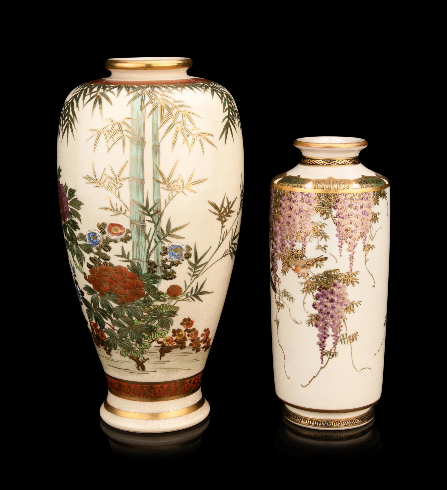 Two Japanese Satsuma 'Floral' Vases