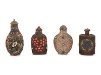 Four Chinese Silvered Metal Snuff Bottles