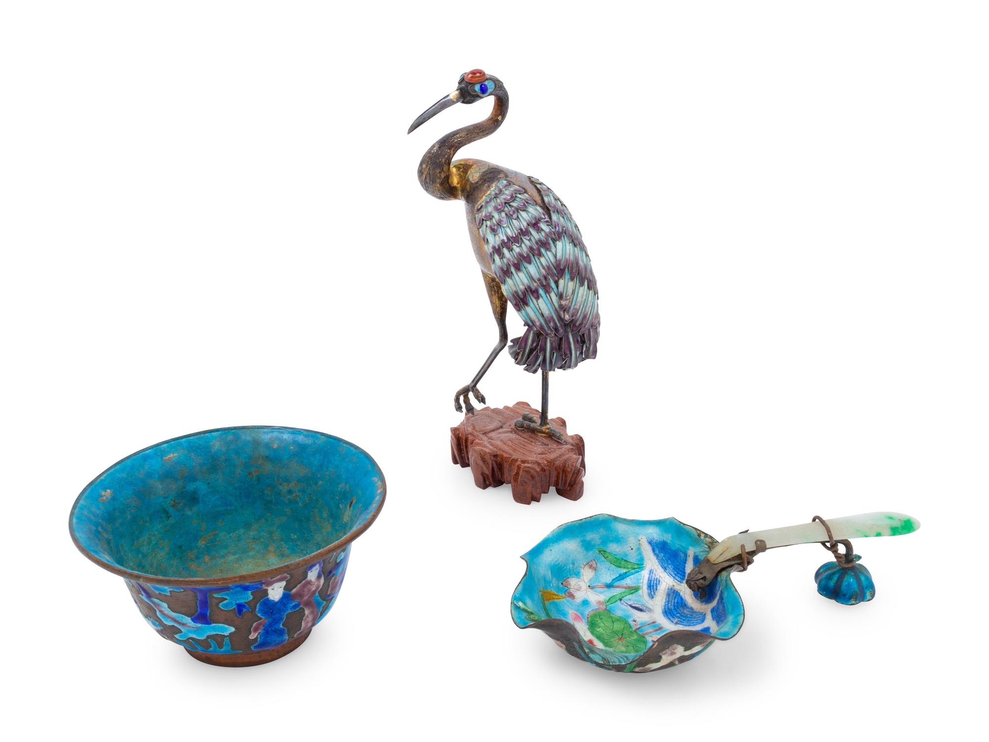 Three Chinese Enameled on Silver Articles