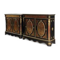 A Near Pair of Napoleon III Boulle Marquetry Marble-Top Side Cabinets