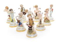 A Set of Ten Meissen Porcelain Allegorical Figures Height of tallest 7 1/2 inches.
