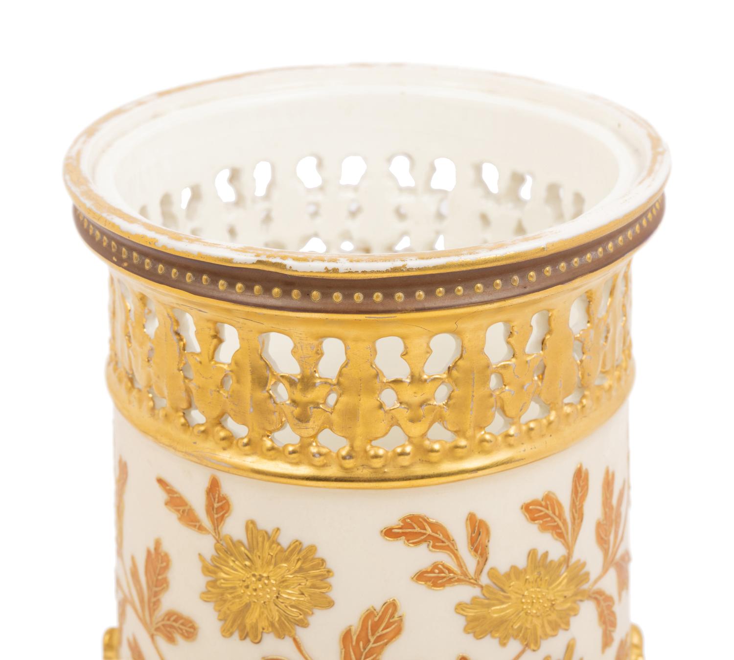 An Aesthetic Movement Gilt Decorated Earthenware Vase