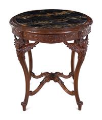 An Italian Carved Walnut Marble-Top Center Table