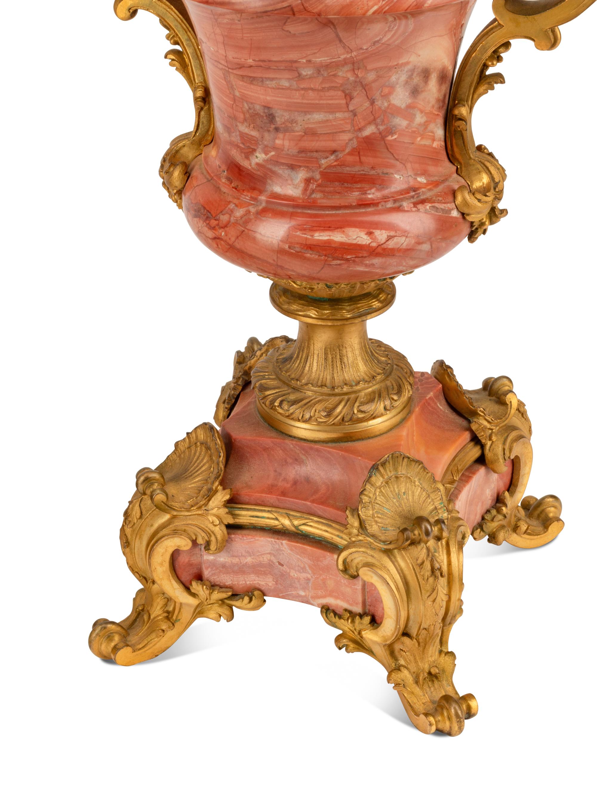 A Pair of French Gilt Bronze Mounted Marble Vases