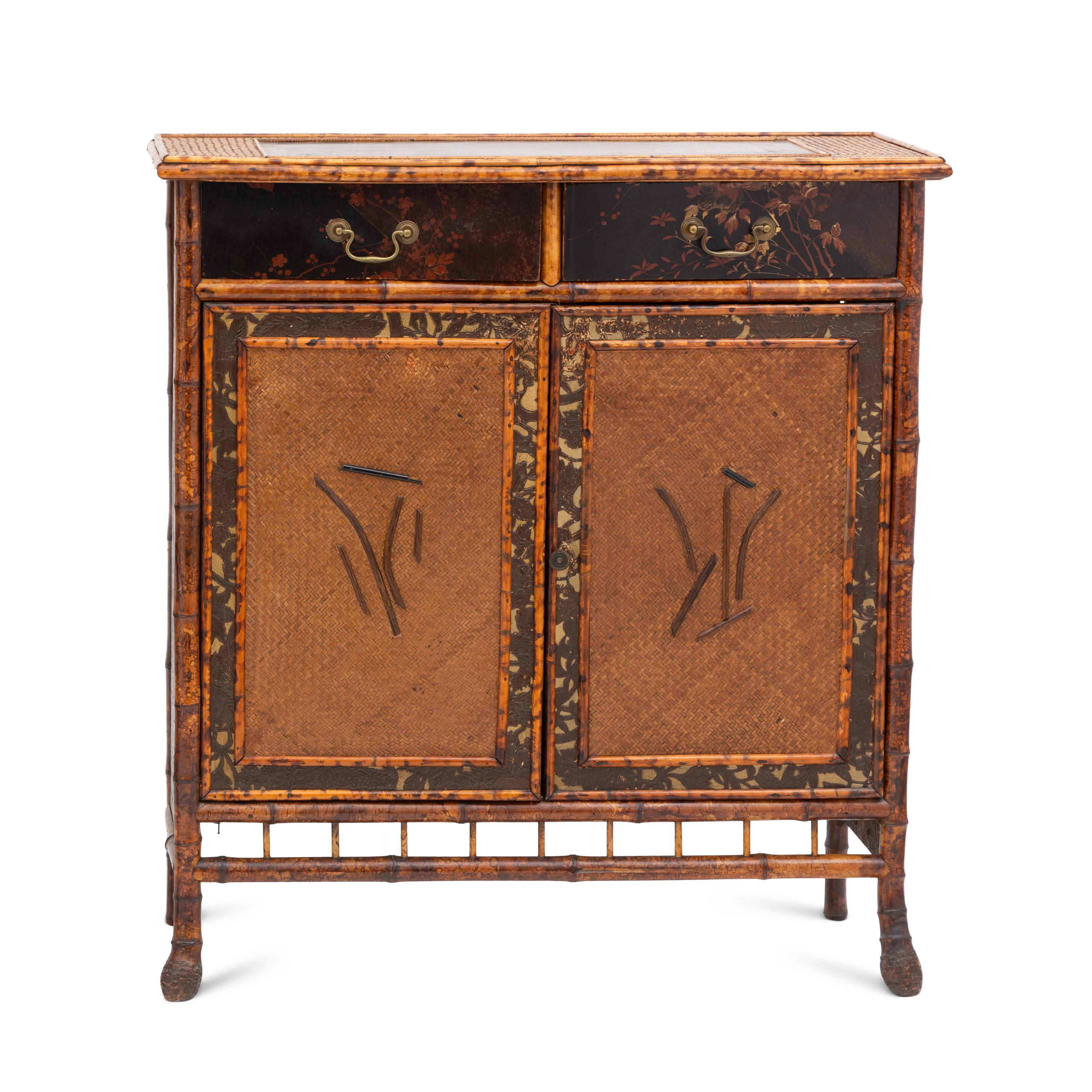 A Victorian Aesthetic Movement Burnt Bamboo Side Cabinet