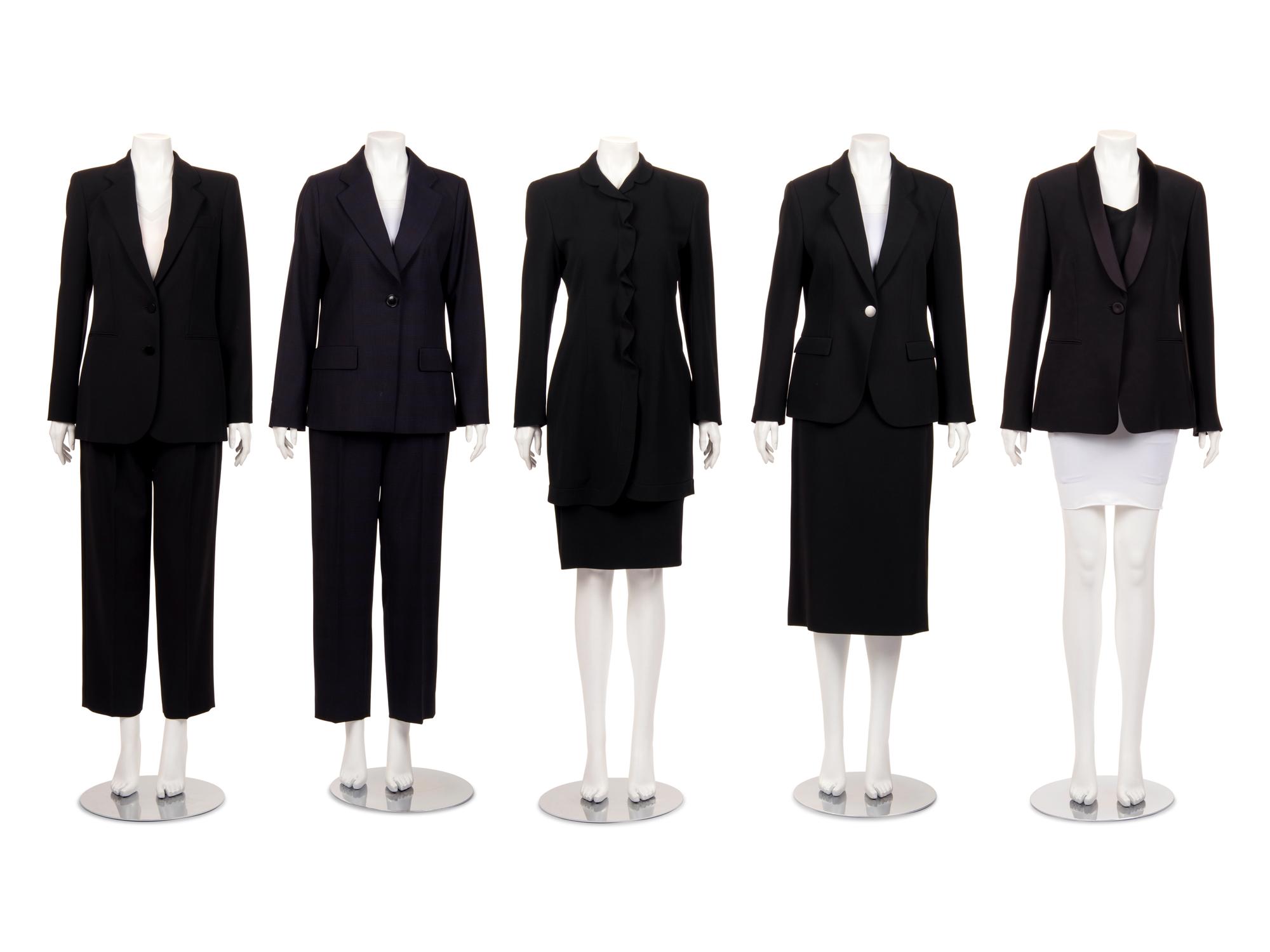 Five Giorgio Armani Ensembles: Two Skirt Suits, Two Pant Suits, One Jacket and Shell