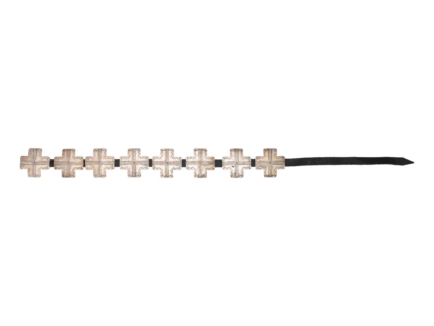 Navajo Stamped Sterling Silver Cross Concha Belt