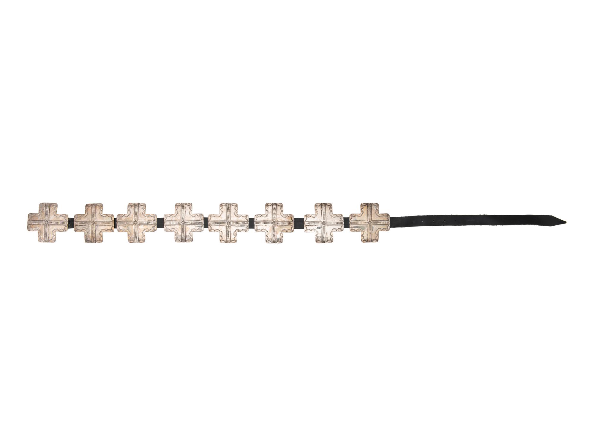 Navajo Stamped Sterling Silver Cross Concha Belt